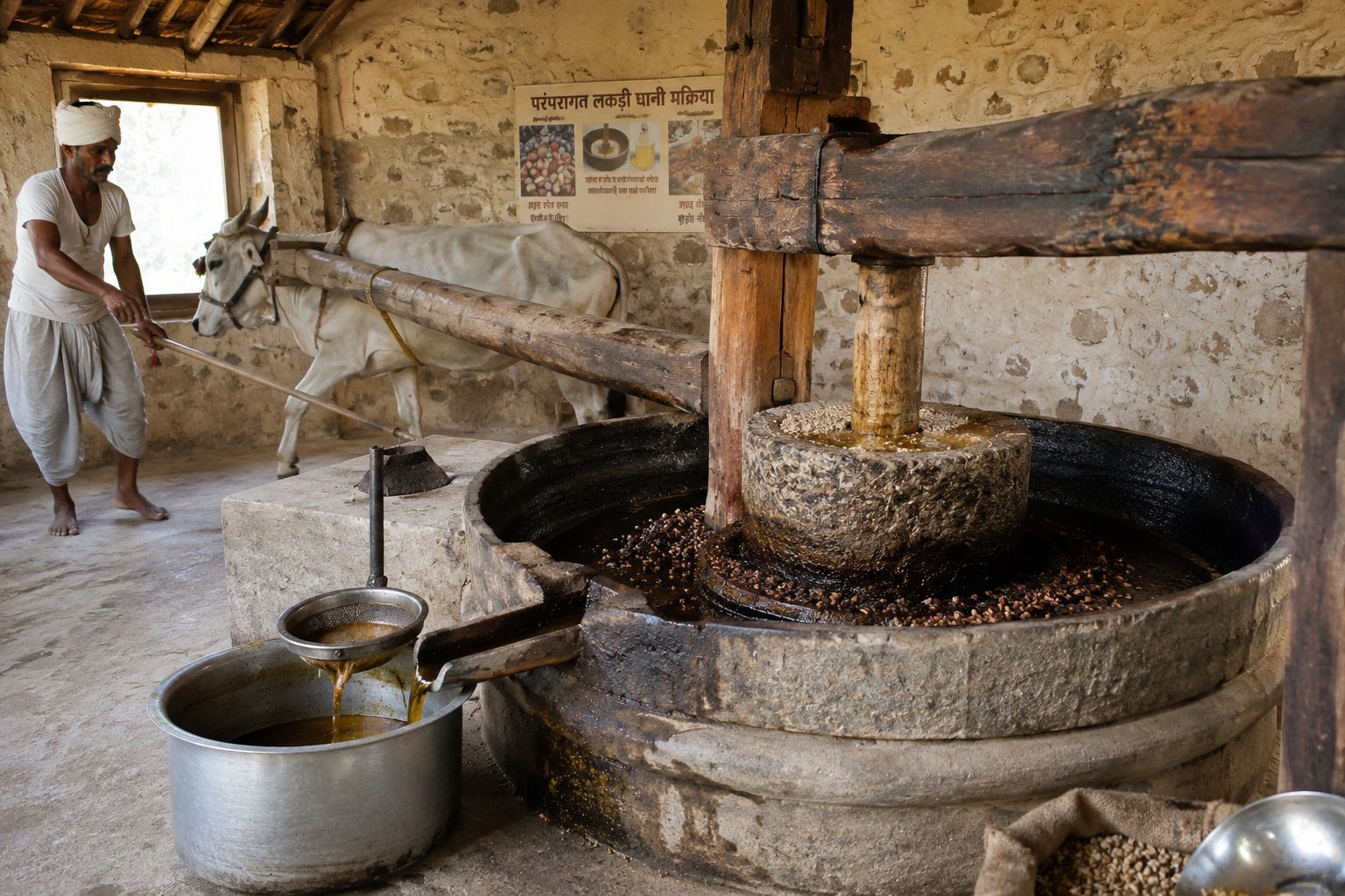 Traditional wooden ghani process