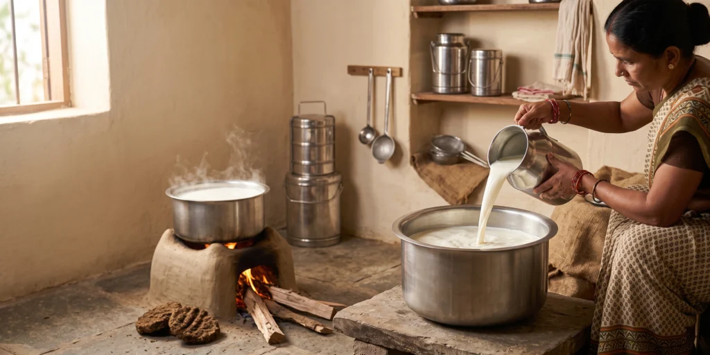 Milk collection and boiling scaled