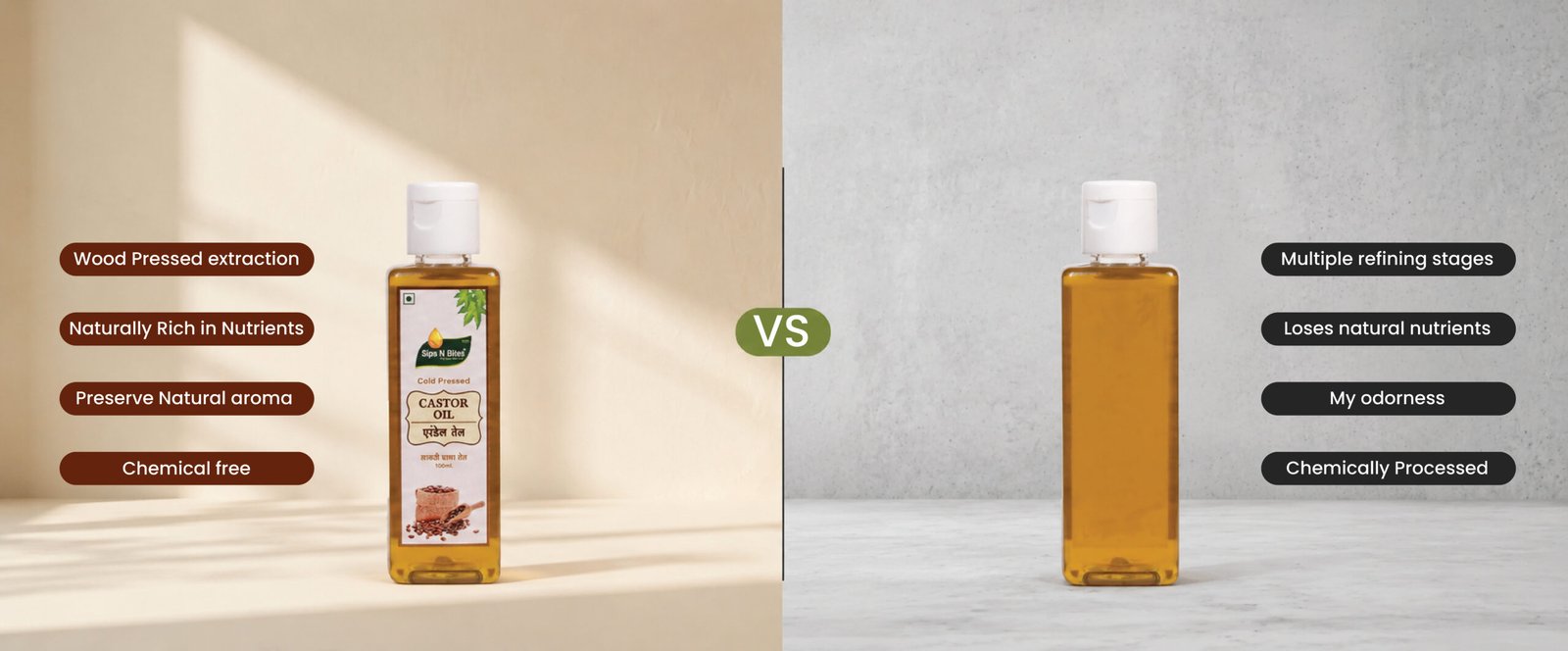 castor oil v/s normal